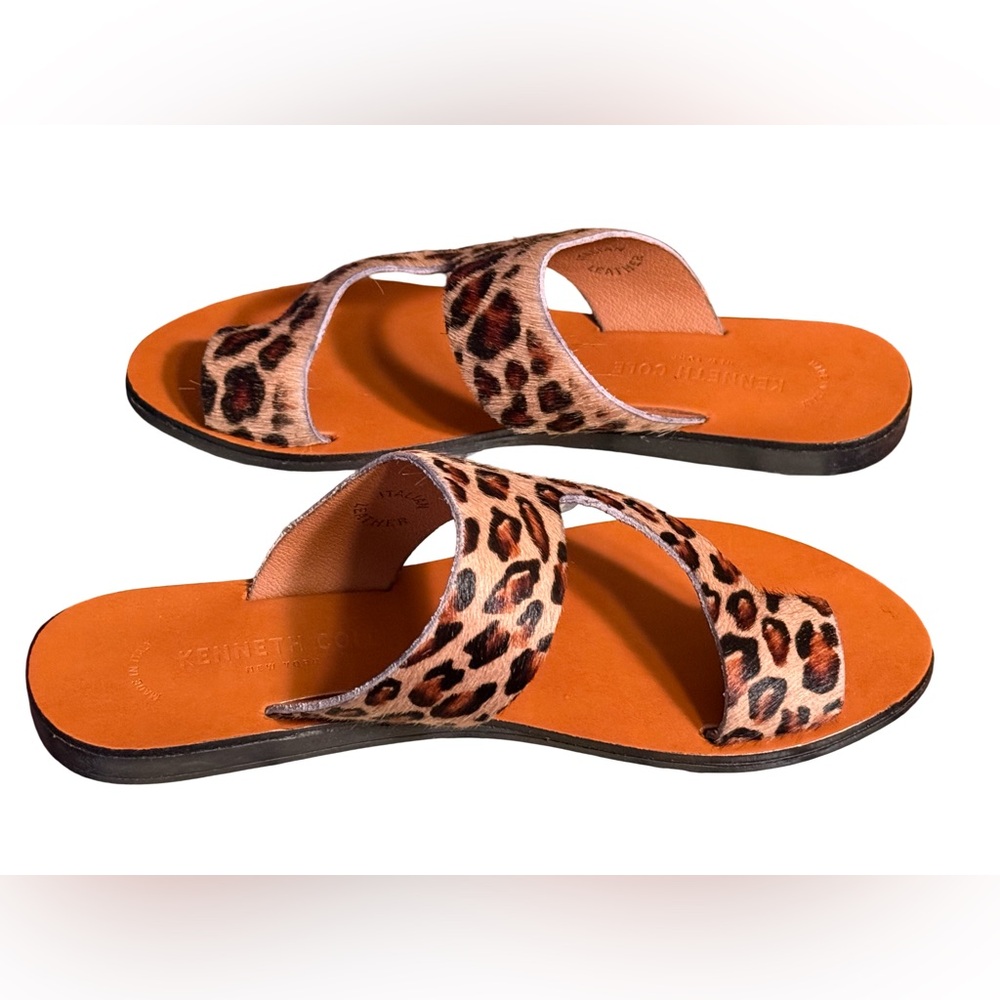 Kenneth Cole NWT Sz 7 Leather Leopard Print Slide Sandals in Brown and Tan SH300 - Picture 5 of 13
